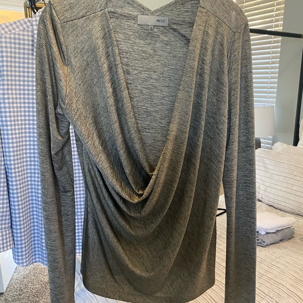 Womens Gold Metallic Drape Front Top View 3